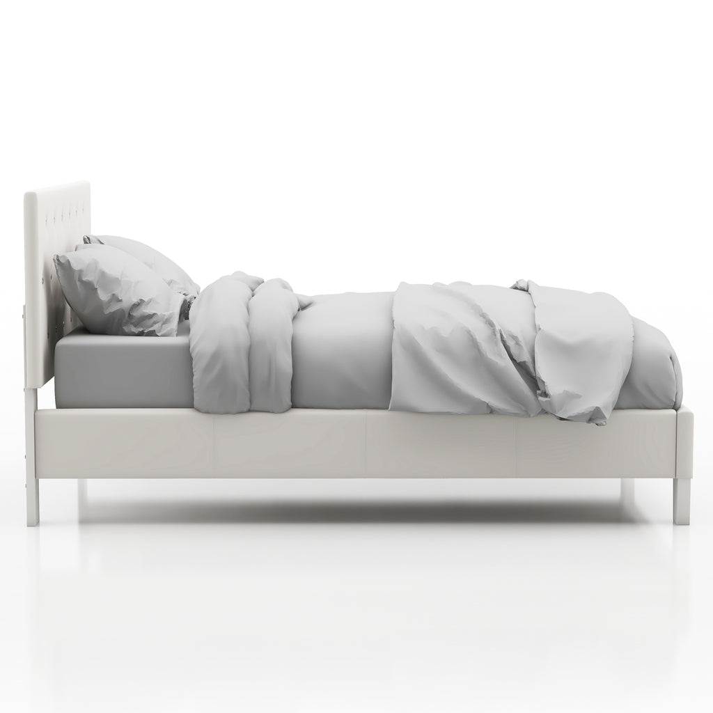 White Faux Leather Upholstered Full Bed with Tufted Headboard H788