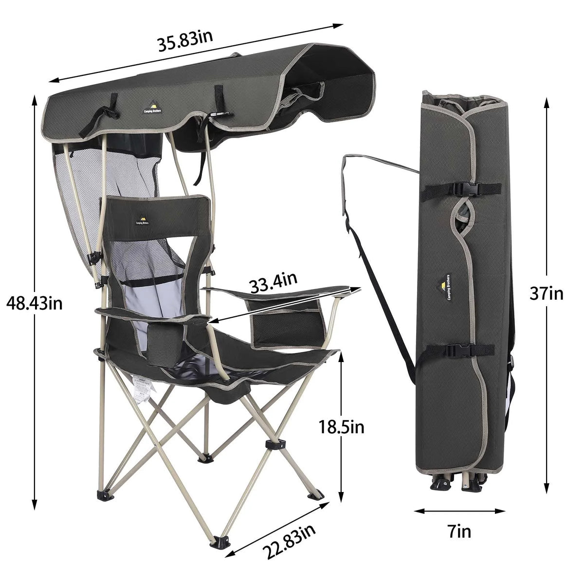 Army Green Folding Camping Chair with Shade Canopy E684