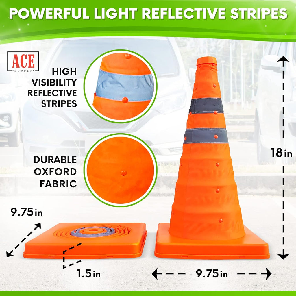 Collapsible Orange Traffic Cones 18 Inch 24 Pack U662