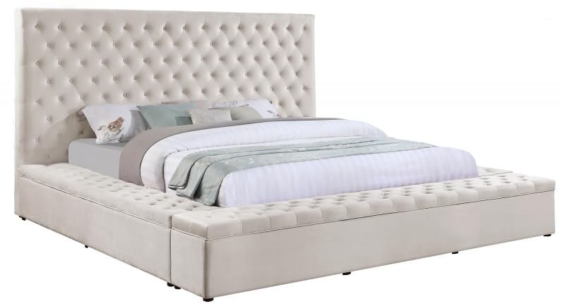 Cream Eastern King Velvet Tufted Storage Bed O133