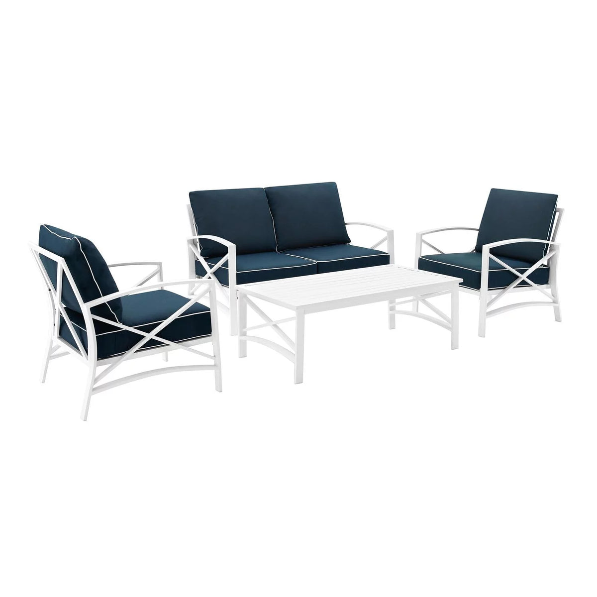 4 Pc Outdoor Metal Conversation Set Navy White A733