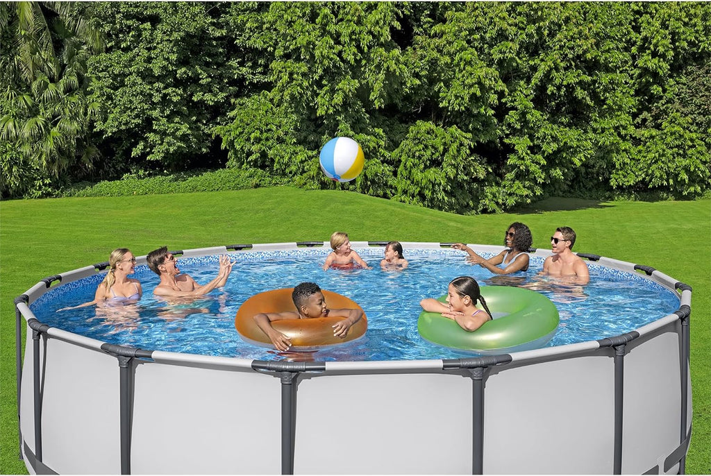 18 Foot x 48 Inch Round Metal Frame Above Ground Swimming Pool Set with Filter Pump, Ladder, and Cover K470