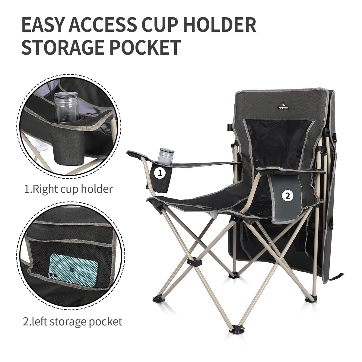 Army Green Folding Camping Chair with Shade Canopy E684