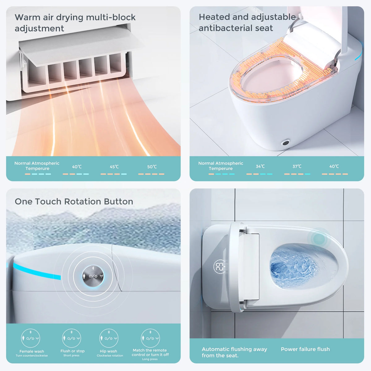 Smart Toilet with Bidet, Auto Open/Close Lid, Auto-Flush, Heater, Remote Control and Water Tank C86243