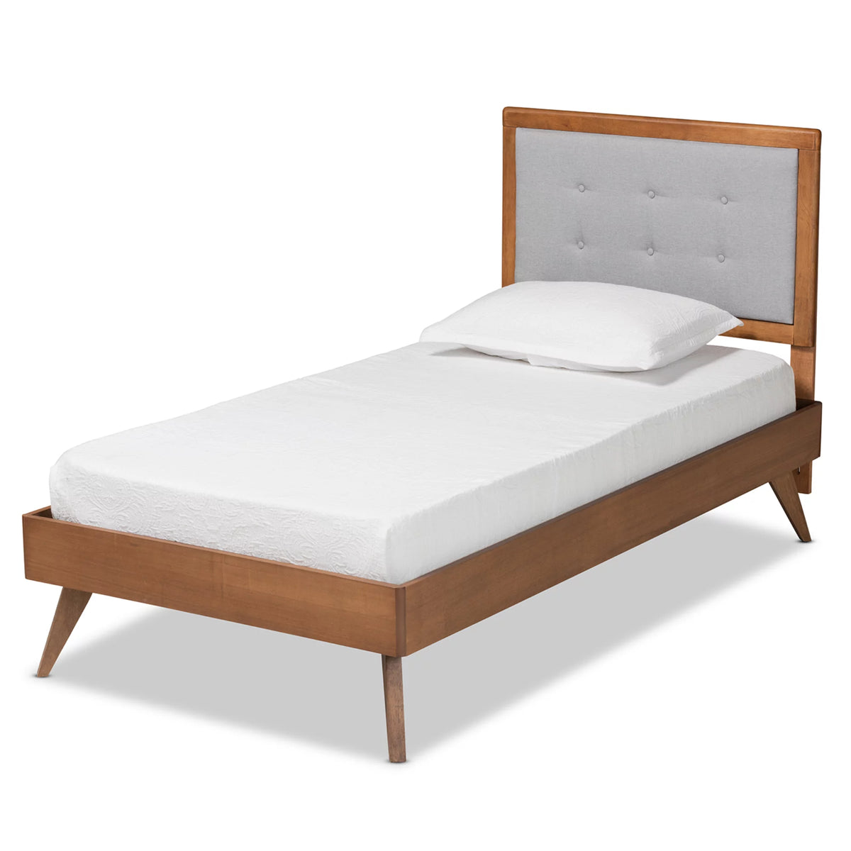 Light Grey Fabric Upholstered Twin Size Platform Bed C636488