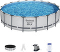 18 Foot x 48 Inch Round Metal Frame Above Ground Swimming Pool Set with Filter Pump, Ladder, and Cover K470