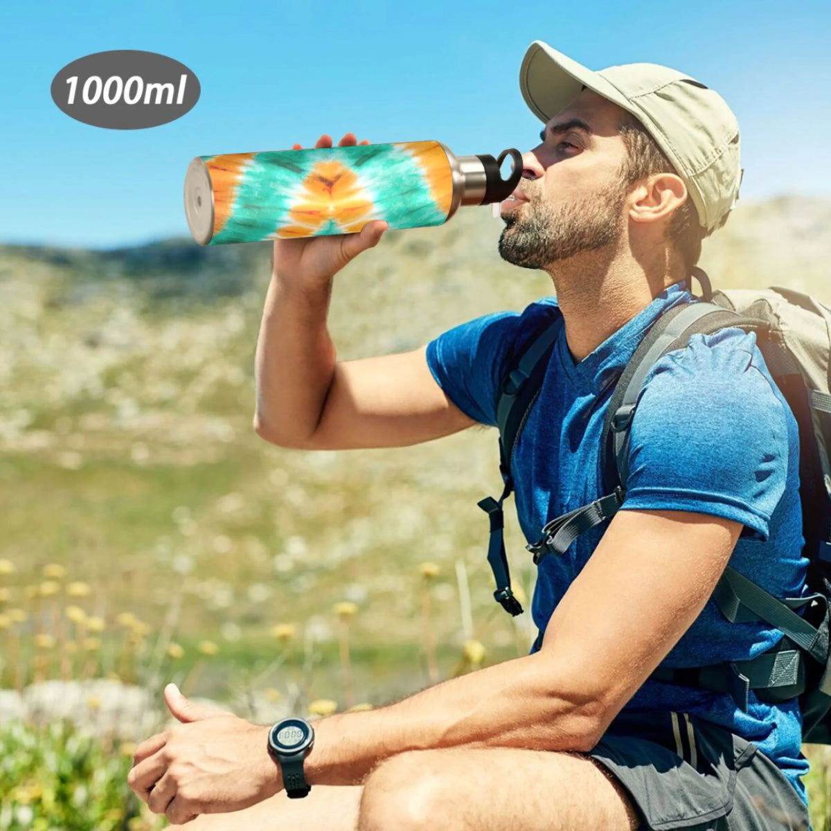 Tie Dye Orange Green 20 OZ Vacuum Insulated Stainless Steel Water Bottle with Straw Lid O899059