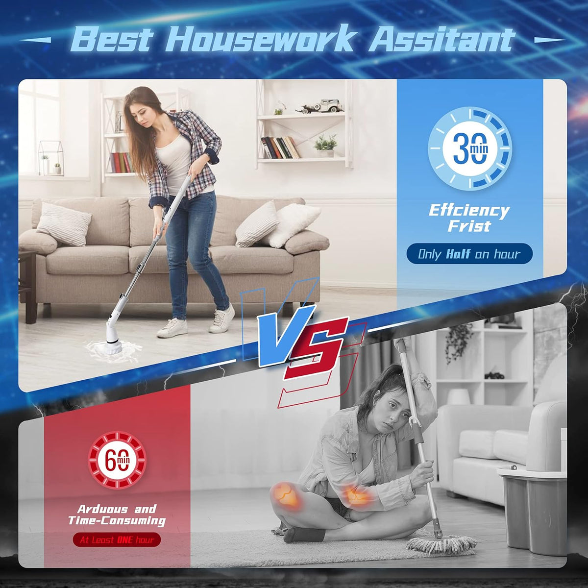 Cordless Electric Spin Scrubber with 4 Replaceable Brush Heads G514