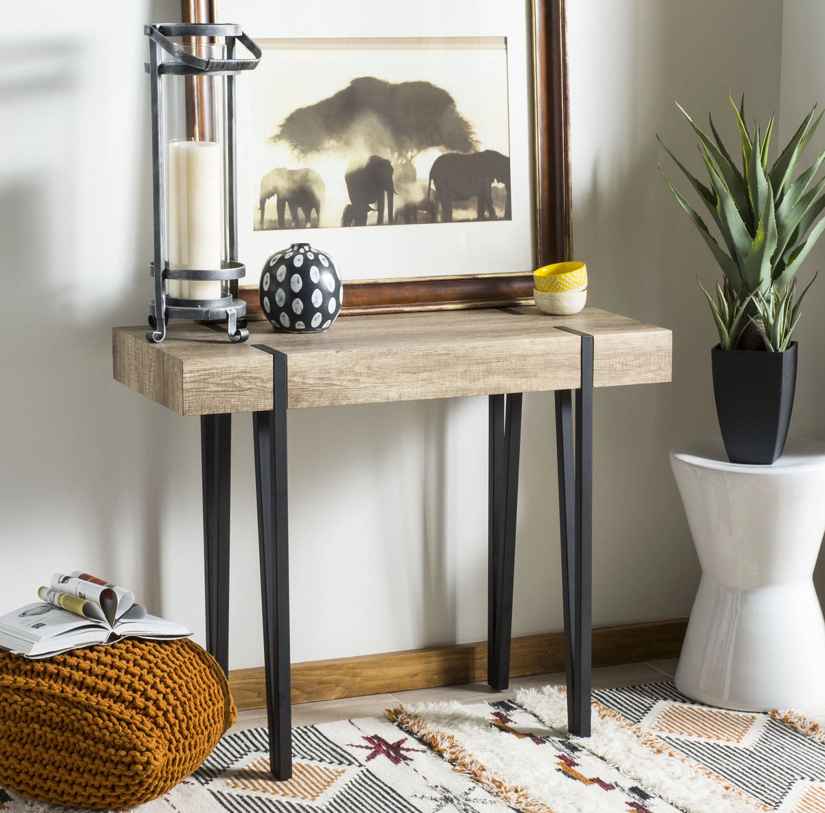 Brown Mid-Century Wood Top Console Table B88911