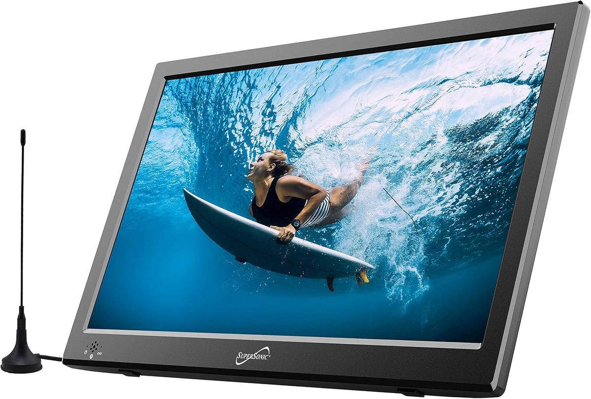13 Portable Widescreen LED TV with USB/SD Inputs, HDMI, FM Radio, Rechargeable Battery F482