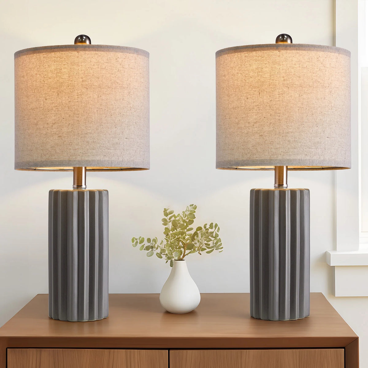 Ceramic Table Lamp Set of 2 Gray V510