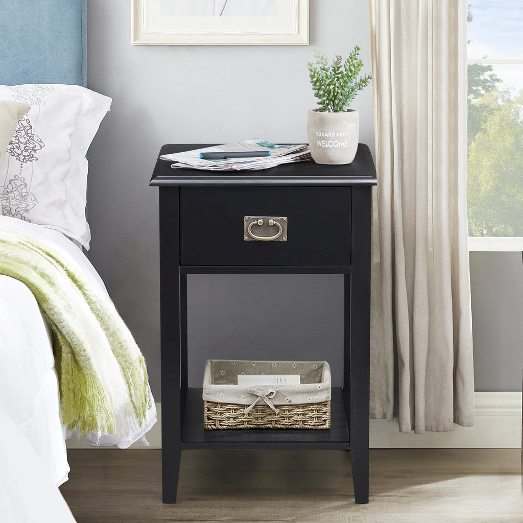 Black 1-Drawer Nightstand with Storage Shelf K4763