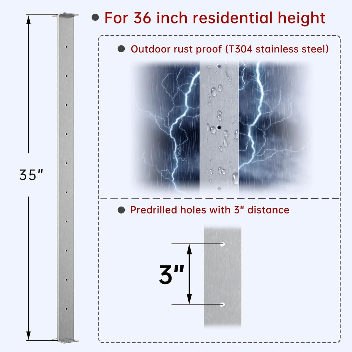 4 Pack Stainless Steel Cable Railing Post F592150